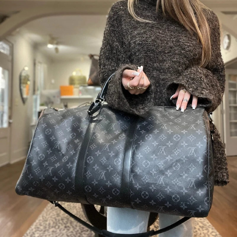 Louis Vuitton bags with a front - flap pocket for quick - access itemsLouis Vuitton Monogram Eclipse Keepall Bandouliere 55