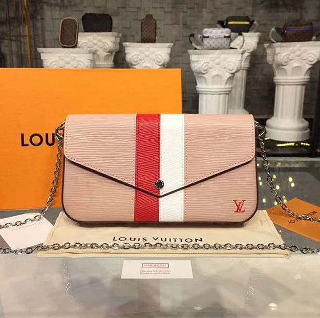 Louis Vuitton handbags with a metal - framed clasp for durabilityLouis Vuitton Pochette Felicie Epi Leather Rose Ballerine