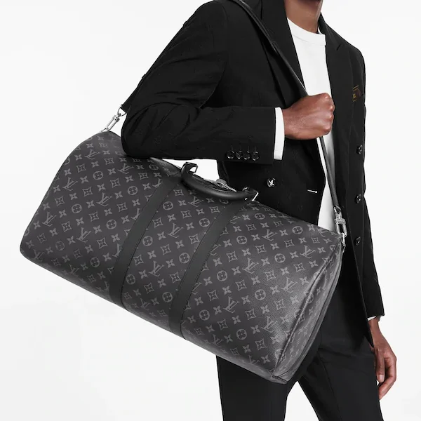 Louis Vuitton bags with a front - flap pocket for quick - access itemsLouis Vuitton Keepall 55 Bandouliere Duffel Bag Monogram Eclipse Canvas