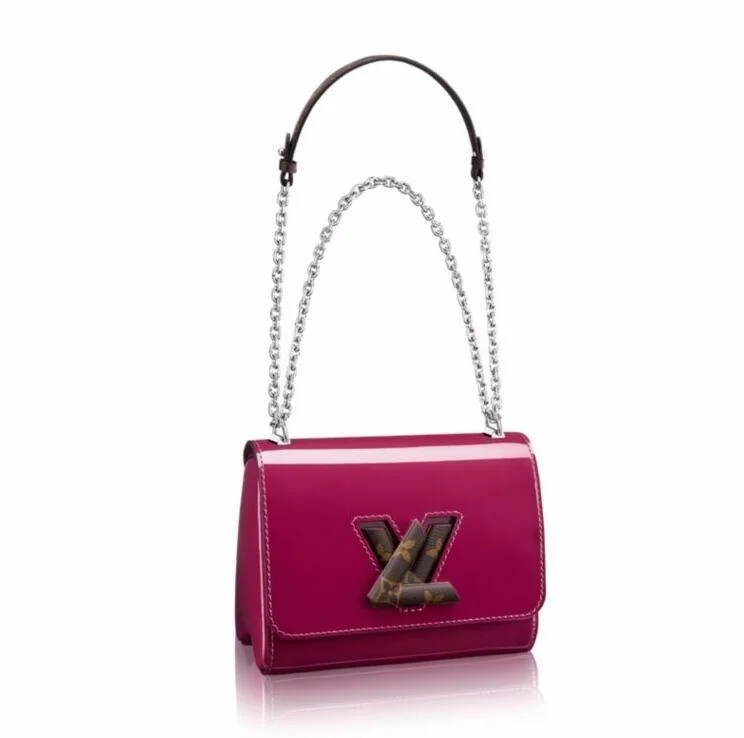 Louis Vuitton bags with a front - flap pocket for quick - access itemsLouis Vuitton Twist PM Monogram Vernis Leather Magenta