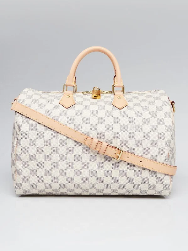 Louis Vuitton handbags with a patent - leather finish for a shiny lookLouis Vuitton Speedy Bandouliere 35 Damier Azur Canvas