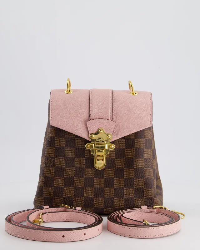 Louis Vuitton crossbody bags with adjustable shoulder straps for comfortLouis Vuitton Pink and Damier Ebene Monogram Clapton Backpack Bag in Grained Leather with Gold Hardware