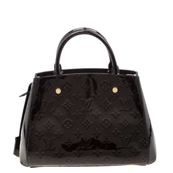 Ladies Louis Vuitton Capucines bags with a detachable shoulder strapLouis Vuitton Montaigne BB Tote Bag Monogram Vernis Black