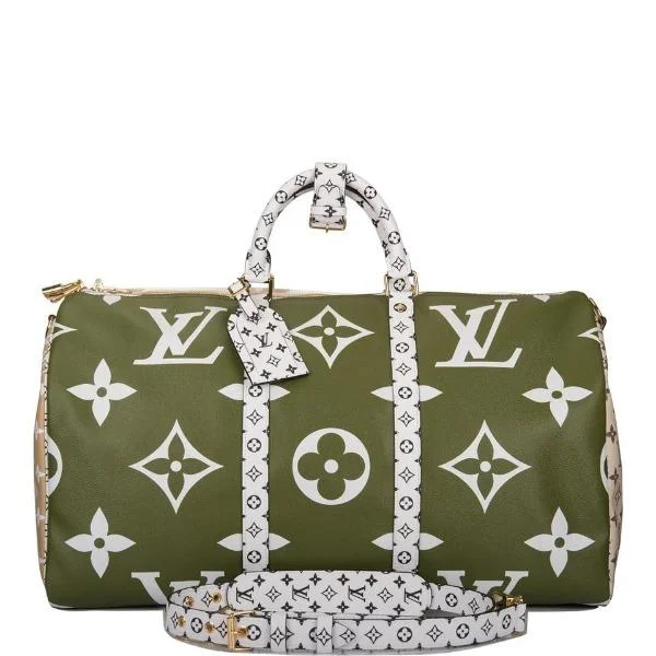 Louis Vuitton backpacks with a sleek, minimalist design for styleLouis Vuitton Keepall Bandouliere 50 Giant Monogram Green/Beige