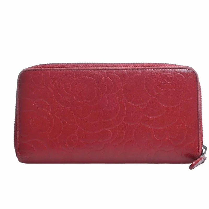 Chanel Colorful Handbag for Spring OutfitsCHANEL Lambskin Camellia Cocomark Round Long Wallet Red Ladies