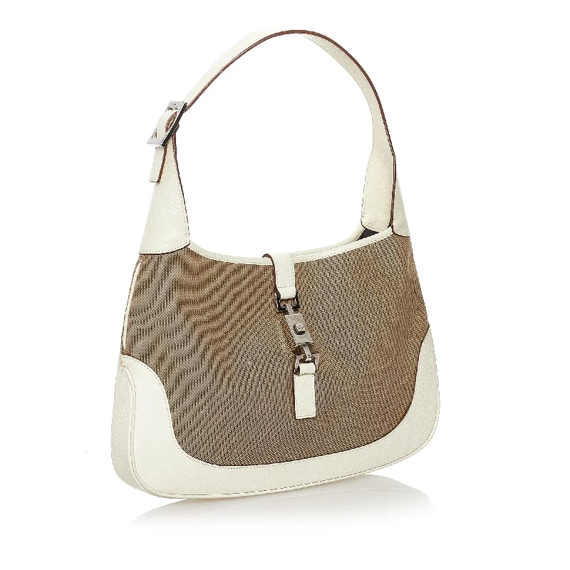 Women Gucci bags with a front - zip pocket for small itemsGucci Jackie Canvas Shoulder Bag (32010)