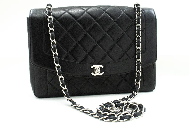 Chanel Handbag with Adjustable Strap for ComfortCHANEL Diana Flap Large Silver Chain Shoulder Bag Black Quilted