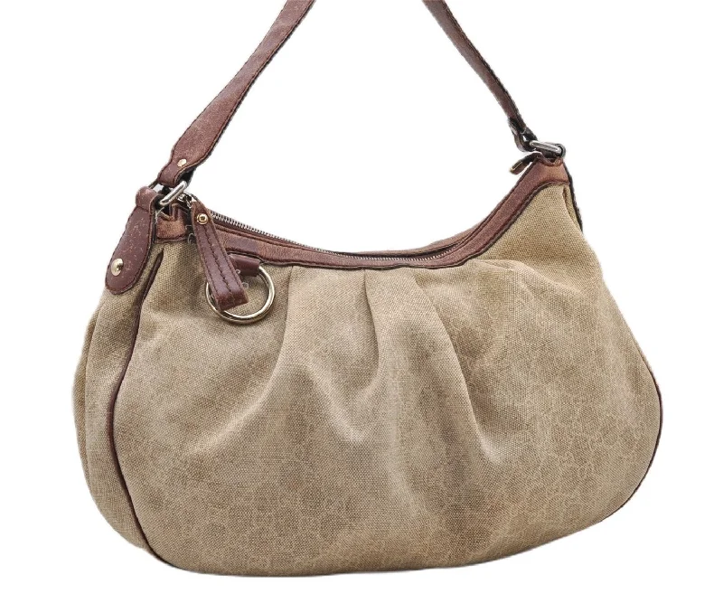 Gucci backpacks for women with a sleek silhouetteAuthentic GUCCI Sukey Shoulder Bag GG Canvas Leather 232955 Beige K4778