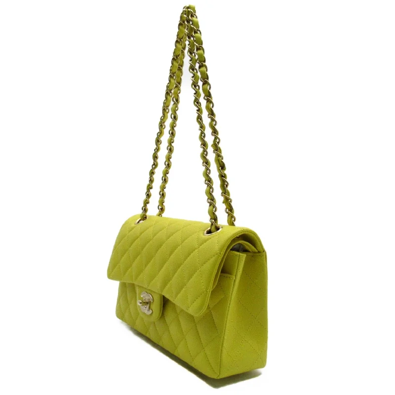 Chanel New Arrival Handbag with Gold HardwareChanel Double Flap Chain Shoulder Bag Double Flat Chain Shoulder Bag Caviar S (Green )  Yellow  ()