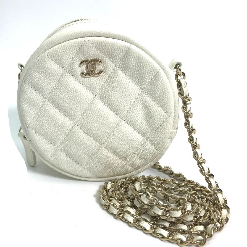 Chanel Chain Strap Handbag for Everyday UseChanel CC Mark Round Chain Bag Crossbody Shoulder Bag White Gold