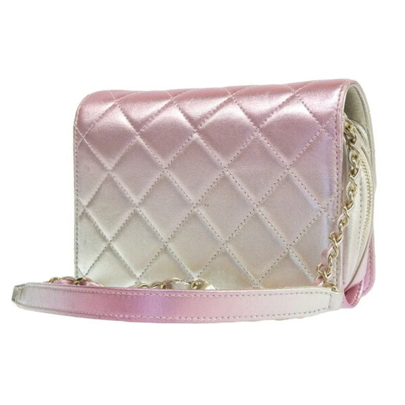 Chanel Quilted Leather Shoulder Bag for FashionistasCHANEL Leather Matelasse Coco Mark Chain Shoulder Bag Metallic Pink Ladies