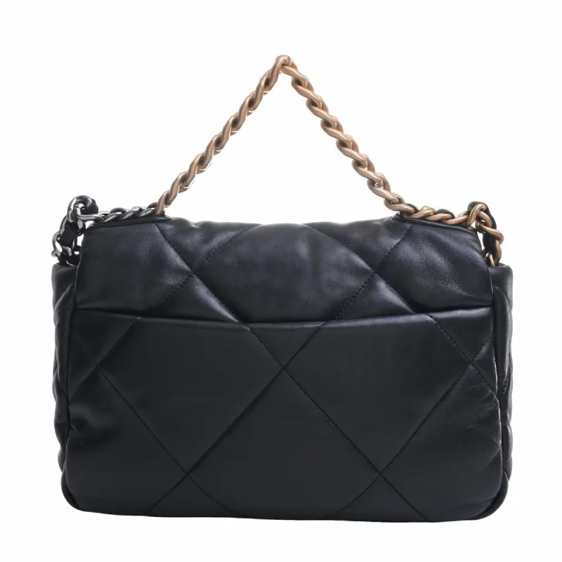 Chanel Medium Tote Bag for Office LadiesCHANEL Lambskin  19 Coco Mark Chain Shoulder Bag Black Ladies