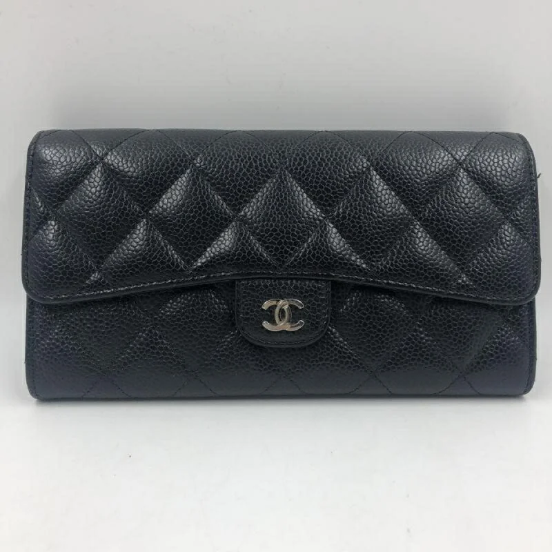 Chanel Black Handbag for Business MeetingsCHANEL Caviar Skin Matelasse Timeless Classic Flap Long Wallet Black A80758