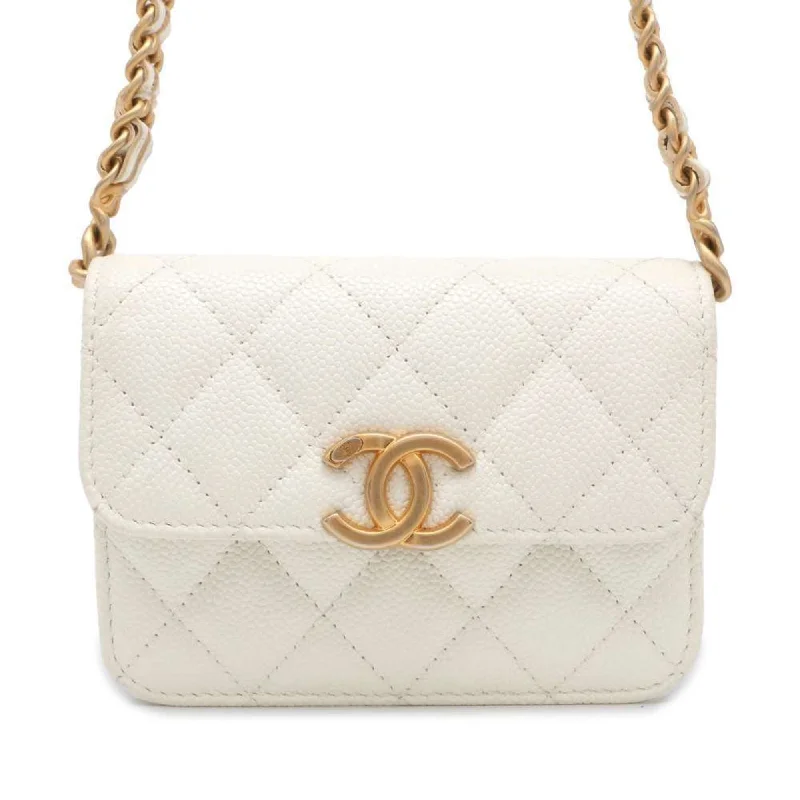 Chanel Quilted Leather Shoulder Bag for FashionistasChanel Chain Shoulder Bag Matelasse Coco Mark Caviar Skin AP2629 CHANEL Pochette White