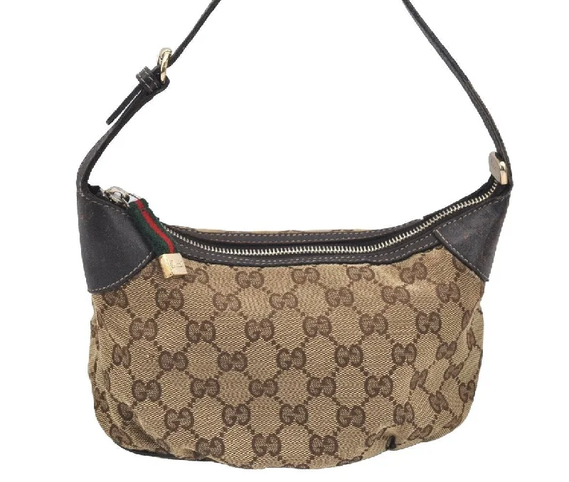 Ladies Gucci Dionysus bags with a detachable shoulder strapAuth GUCCI Web Sherry Line Hand Bag Pouch GG Canvas Leather 224093 Brown 0949H