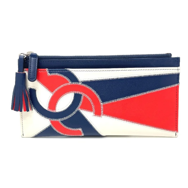 Chanel Designer Handbag with Unique DesignChanel CC Mark Wallet Card Case Blue x White x Red