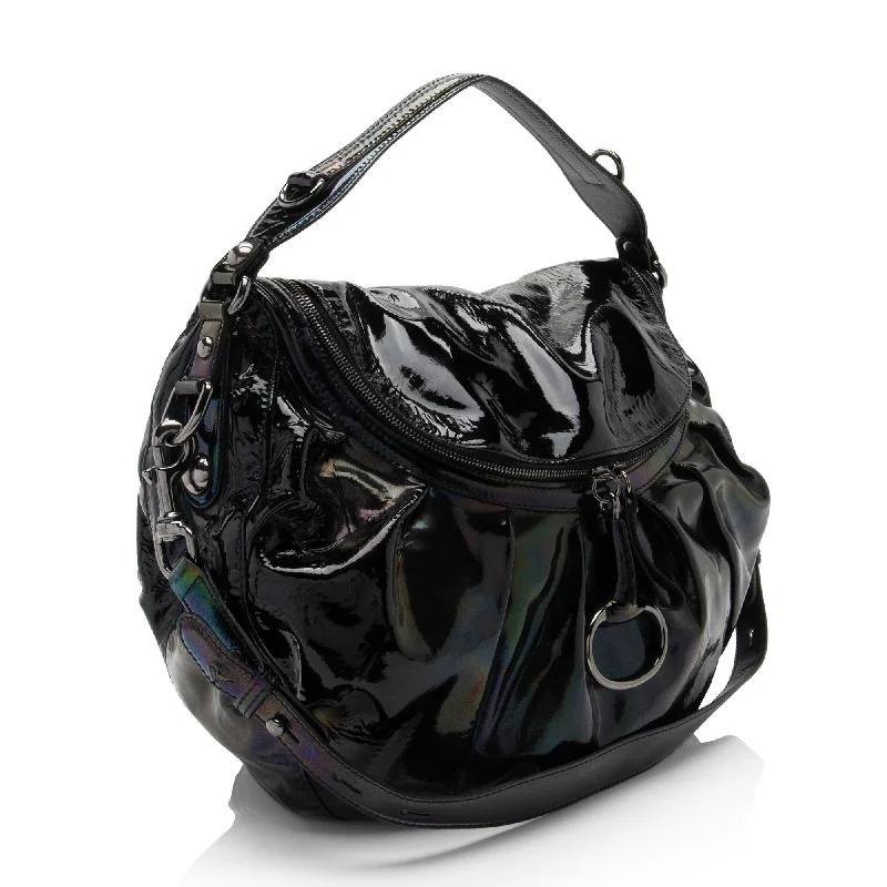 Women Gucci crossbody bags with a printed floral patternGucci Iridescent Patent Leather Icon Bit Hobo (lmJOkR)