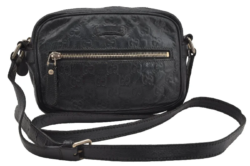 Women Gucci bags with a zippered interior pocketAuthentic GUCCI Guccissima GG Leather Shoulder Cross Body Bag 201447 Black 2067I