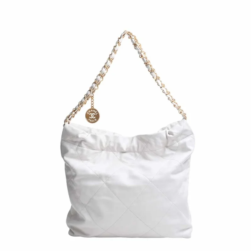 Chanel All - Match Handbag for Versatile StylingCHANEL Leather Quilted  22 Chain Shoulder Bag White Ladies