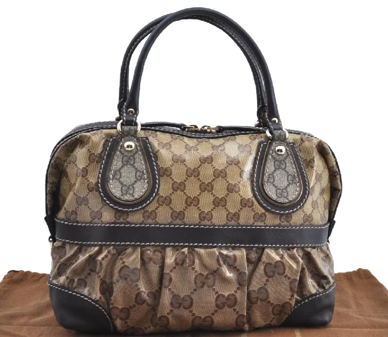 Gucci handbags for women with a patent - leather finishAuthentic GUCCI GG Crystal Shoulder Tote Bag PVC Leather 223962 Brown K4359