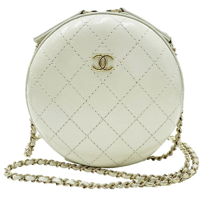 Chanel New Arrival Handbag with Gold HardwareCHANEL Chanel Matelasse Round Chain Shoulder Leather 2 Ivory Women's