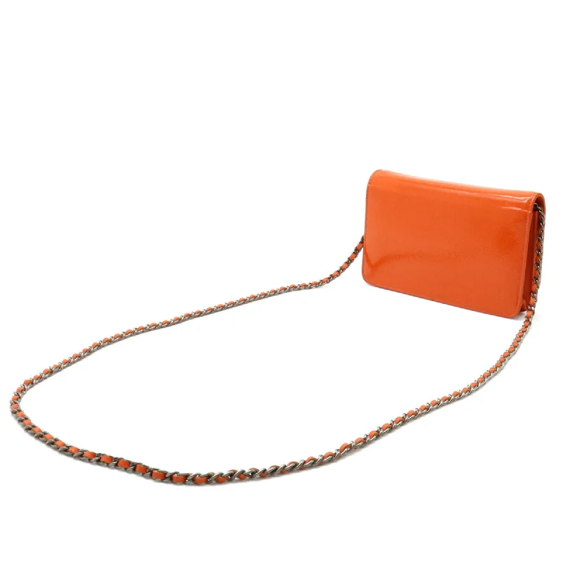 Chanel All - Match Handbag for Versatile StylingCHANEL Coco Mark Chain Shoulder Bag Patent Leather Enamel Orange 8654