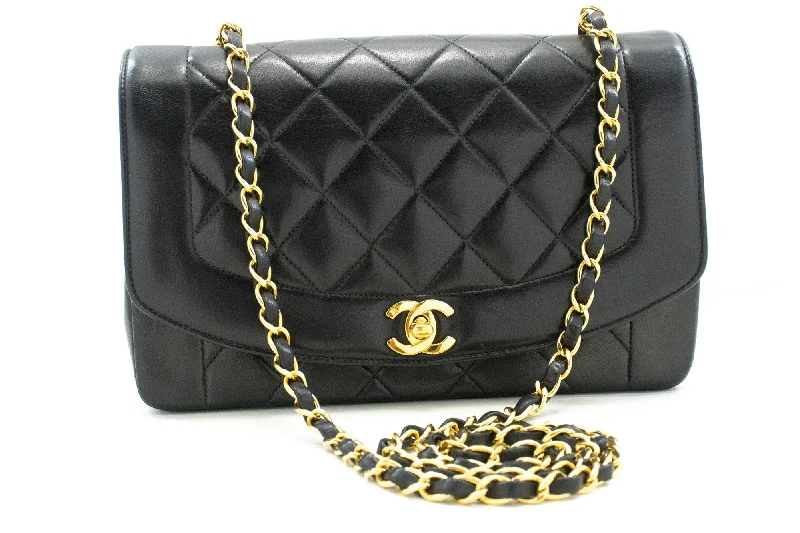 Chanel Luxury Handbag for High - End EventsCHANEL Diana Flap Chain Shoulder Bag Black Quilted Lambskin Purse