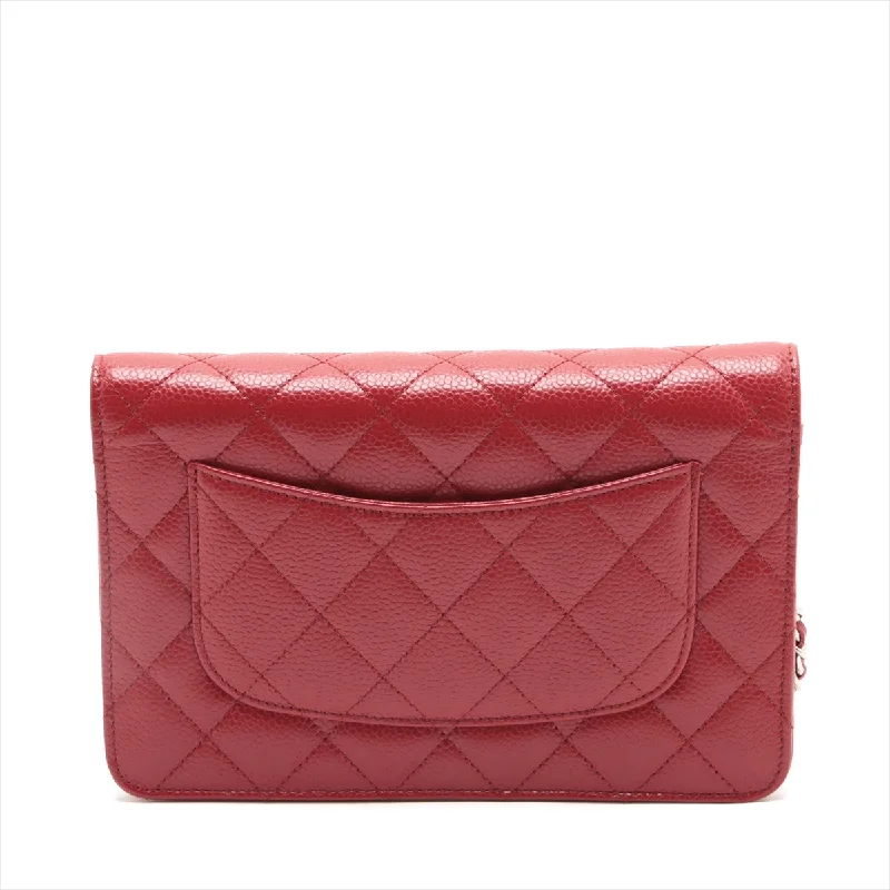 Chanel All - Match Handbag for Versatile StylingChanel Caviar S Chain Wallet Red Silver G