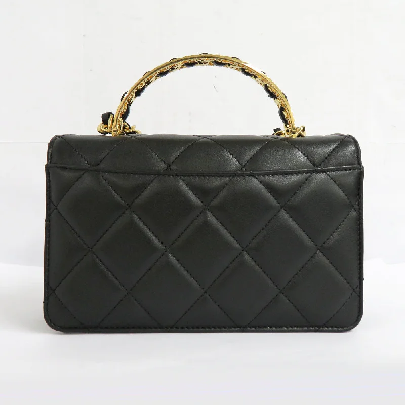 Chanel Luxury Handbag for High - End EventsCHANEL CHANEL MATRASSES TOP HANDLE MINI FLAP BAG AS4730 SHINIKAREFSKIN BLACK GOLD WOOD WOOD BLACK GD GOLD WOOD LOGO COCOMARK LADY