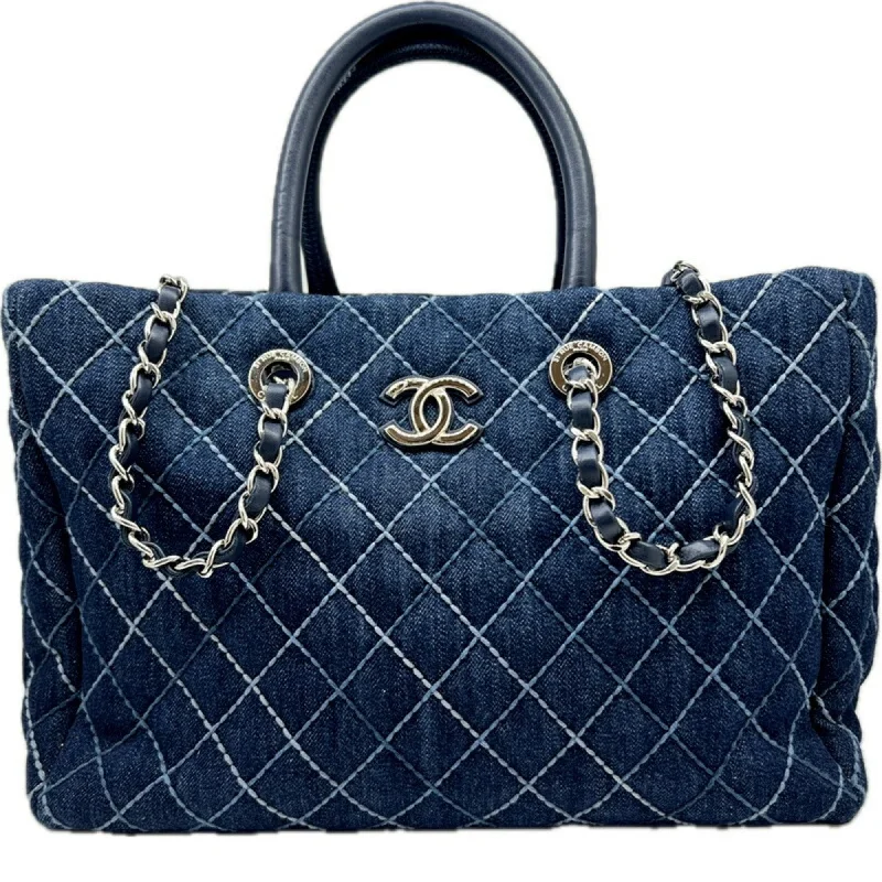 Chanel Vintage Inspired Handbag for Retro LoversCHANEL Chanel Denim Tote Bag Wild Stitch Quilting Blue Handbag Chain Shoulder Women's