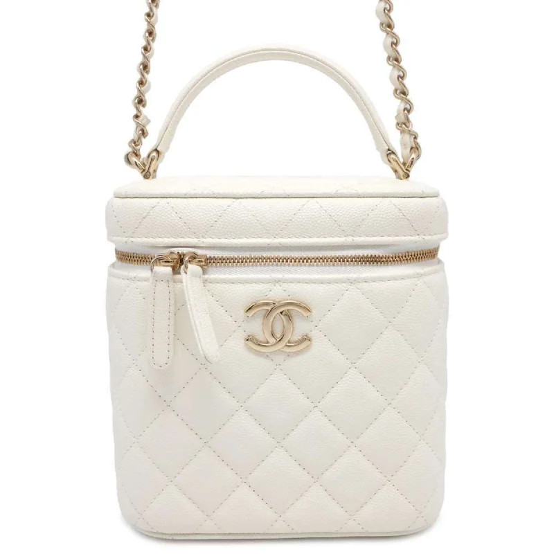 Chanel Quilted Leather Shoulder Bag for FashionistasChanel Chain Shoulder Bag Coco Mark Matelasse Vanity Caviar Skin CHANEL White