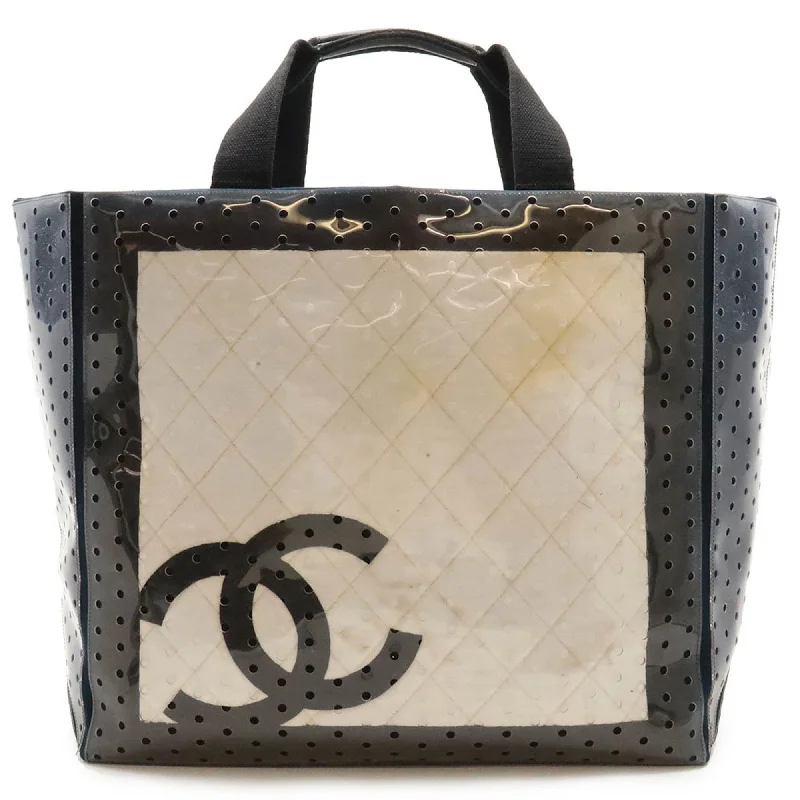 Chanel Chain Strap Handbag for Everyday UseCHANEL Chanel Sport Line Coco Mark Punching Tote Bag Large Vinyl Canvas Navy Blue White