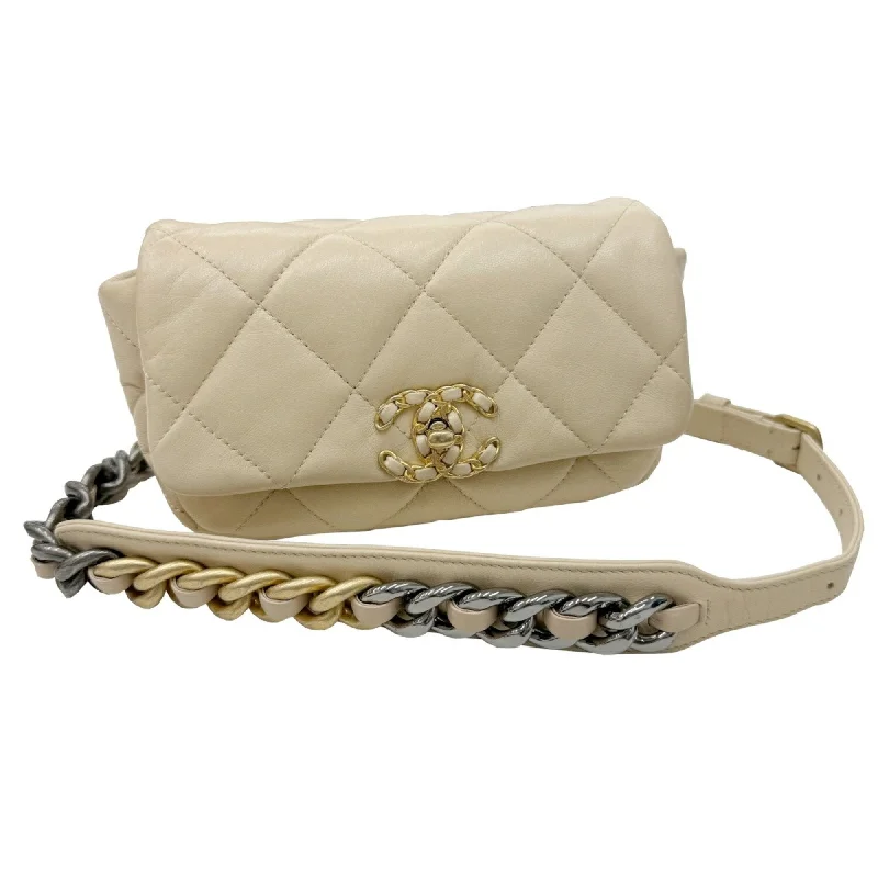 Chanel Classic Flap Bag for Evening PartyChanel CHANEL Body Bag 19 Chain Shoulder 30 Series Lambskin AS1163 Waist Belt Beige Women's