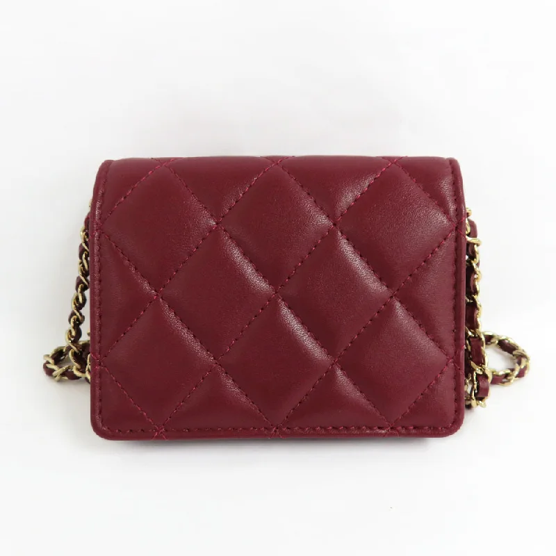 Chanel Chain Strap Handbag for Everyday UseCHANEL Chanel Matrasse Mini Chain Wallet Chain Card Case Wine Red Bordeaux  G Gold  Coco Wallet Small