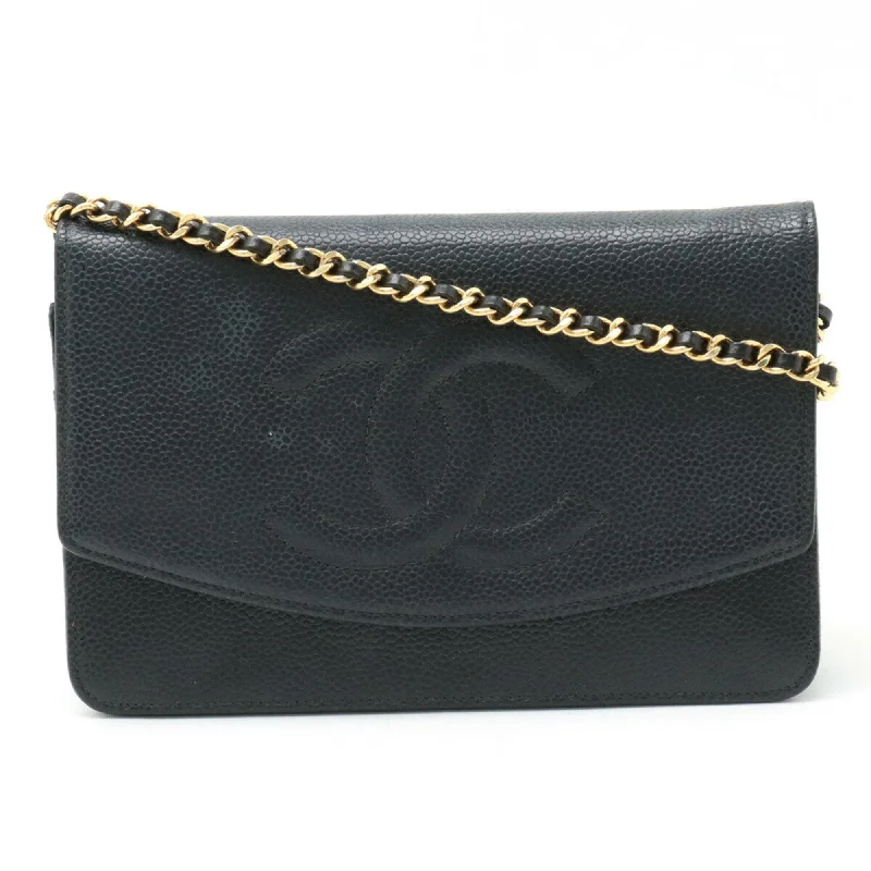 Chanel Chain Strap Handbag for Everyday UseCHANEL Caviar Skin Coco Mark Chain Wallet Shoulder Bag Leather Black A13509