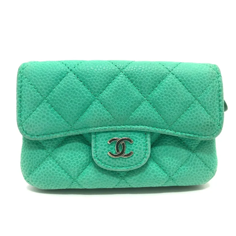 Chanel Quilted Leather Shoulder Bag for FashionistasChanel CC Mark CC Wallet coin purse Green SilverHardware