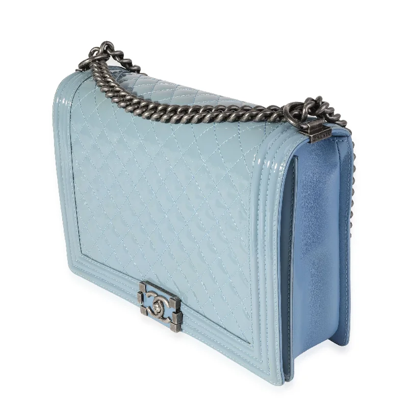 Chanel Limited Edition Handbag for CollectorsChanel Light Blue Quilted Patent Leather Large Boy Bag