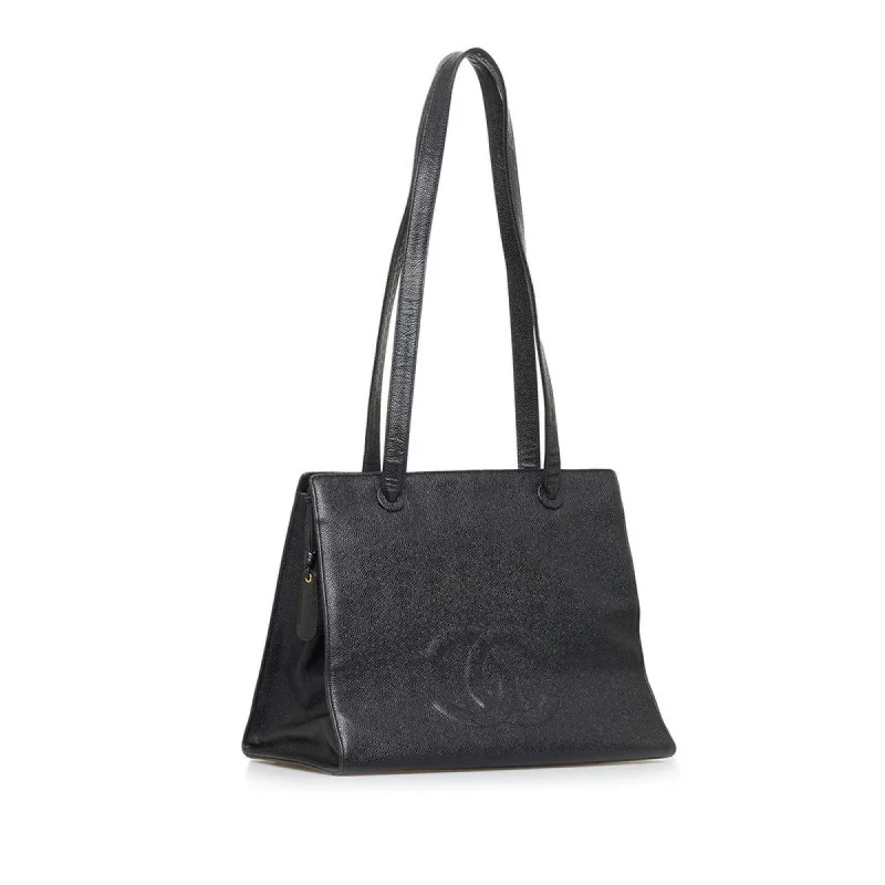 Chanel Black Handbag for Business MeetingsCHANEL Coco Mark Tote Bag Shoulder Black Caviar Skin Women's