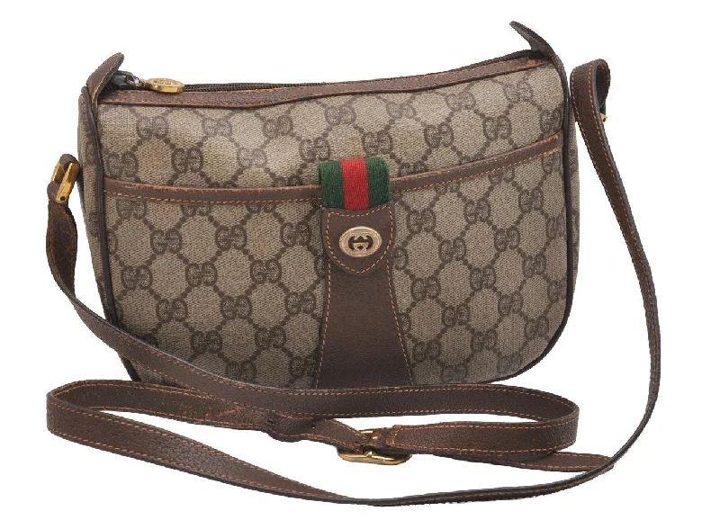 Gucci Dionysus bags for women with tiger - head claspsAuthentic GUCCI Web Sherry Line Shoulder Cross Bag GG PVC Leather Brown 2031I