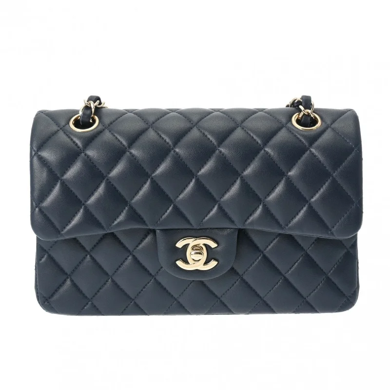 Chanel Lightweight Handbag for Daily ErrandsCHANEL Chanel Matelasse Chain Shoulder 23cm W Flap Navy Champagne A01113 Women's Lambskin Bag