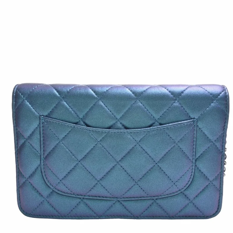 Chanel Luxury Handbag for High - End EventsCHANEL Leather Matelasse Coco Mark Chain Shoulder Long Wallet Blue Ladies