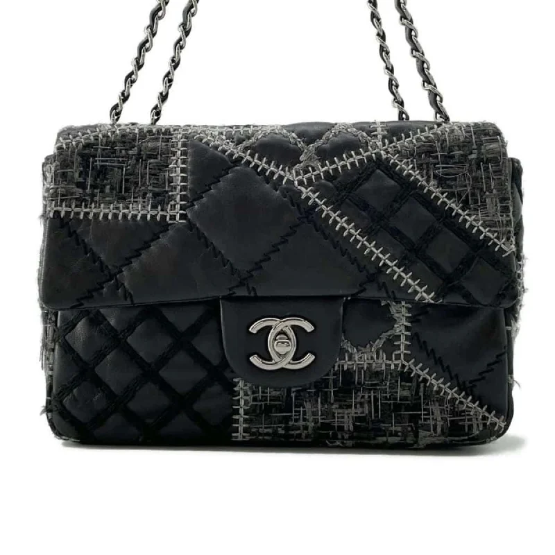 Chanel Luxury Handbag for High - End EventsChanel Chain Shoulder Bag Coco Mark Patchwork Tweed Lambskin CHANEL Black