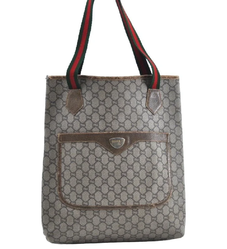 Ladies Gucci Dionysus bags with a detachable shoulder strapAuth GUCCI GG Plus Web Sherry Line Shoulder Tote Bag PVC Leather Brown J9032