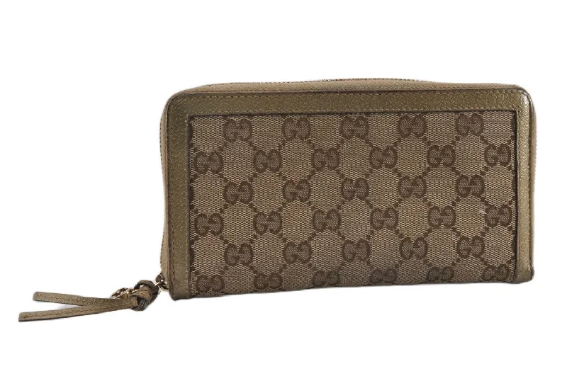 Gucci handbags for women with a beaded trimAuthentic GUCCI Round Zip Long Wallet Purse GG Canvas Leather 323397 Brown K4965