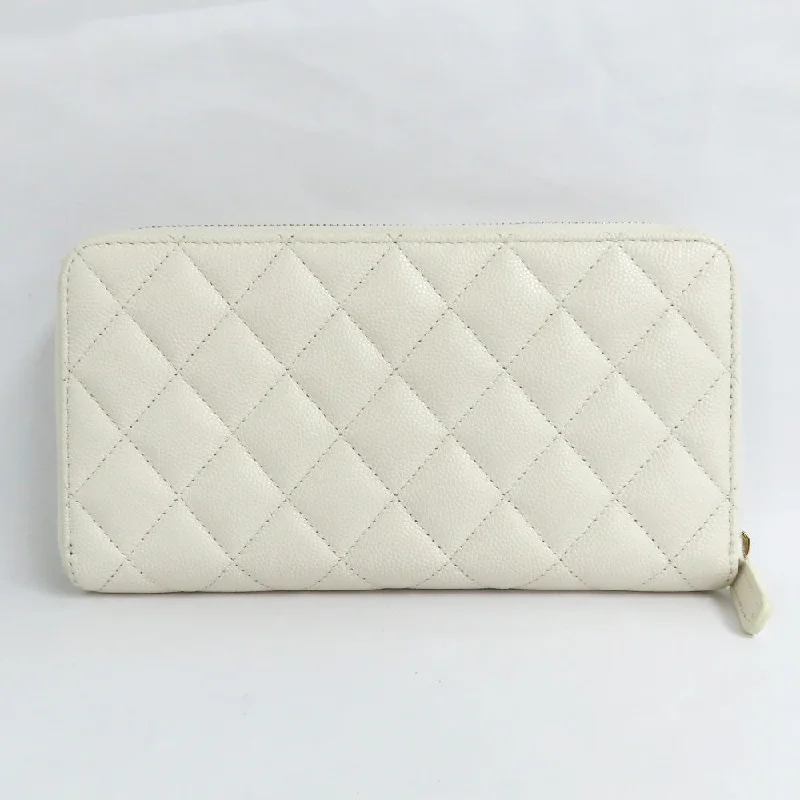 Chanel Luxury Handbag for High - End EventsCHANEL CHANEL Long Zip Wallet AP3337 Matrasse Caviar S White G  Round  Long Wallet Coco Small Leather