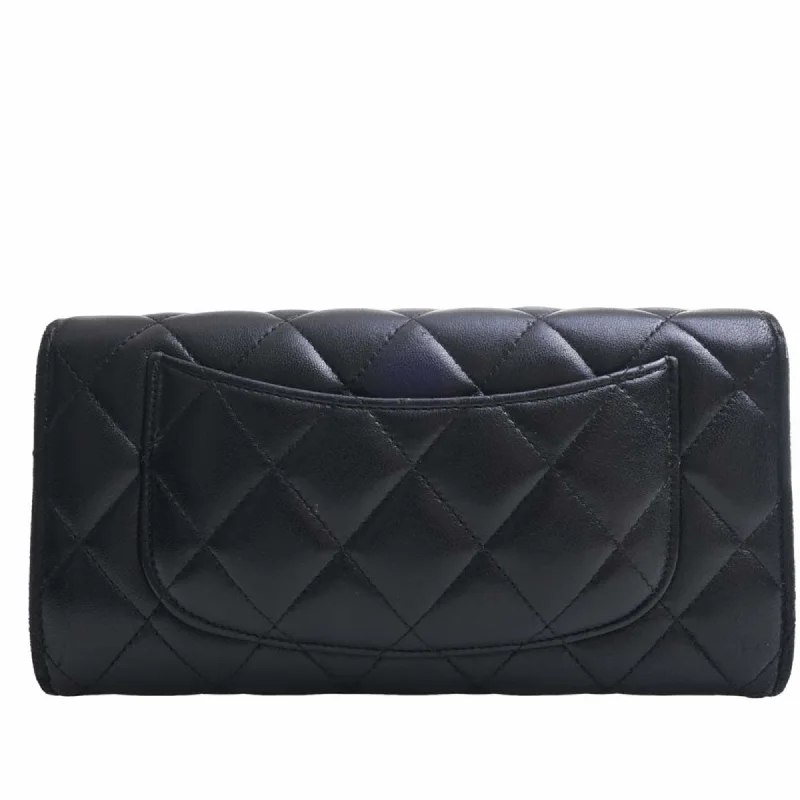 Chanel Black Handbag for Business MeetingsCHANEL Lambskin Matelasse Coco Mark Bifold Long Wallet Black Ladies