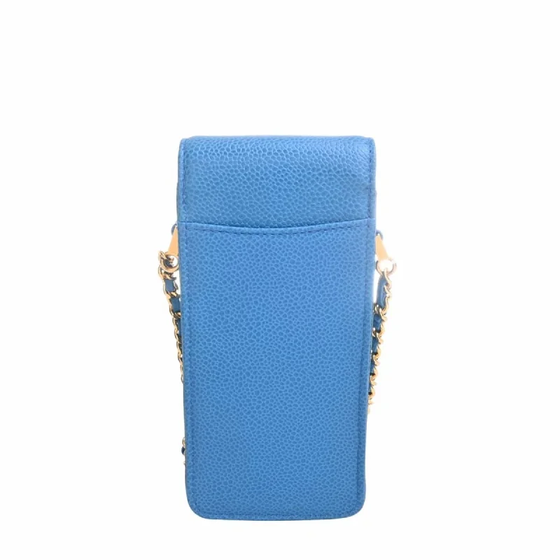 Chanel Luxury Handbag for High - End EventsCHANEL Leather Coco Mark Chain Phone Case Shoulder Bag Blue Ladies