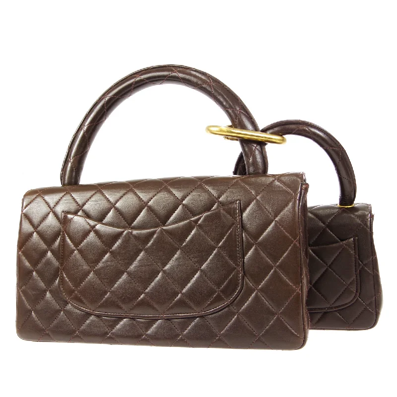 Chanel Handbag with Adjustable Strap for ComfortCHANEL Classic Single Flap 2 in 1 Handbag Set Brown Lambskin 24809