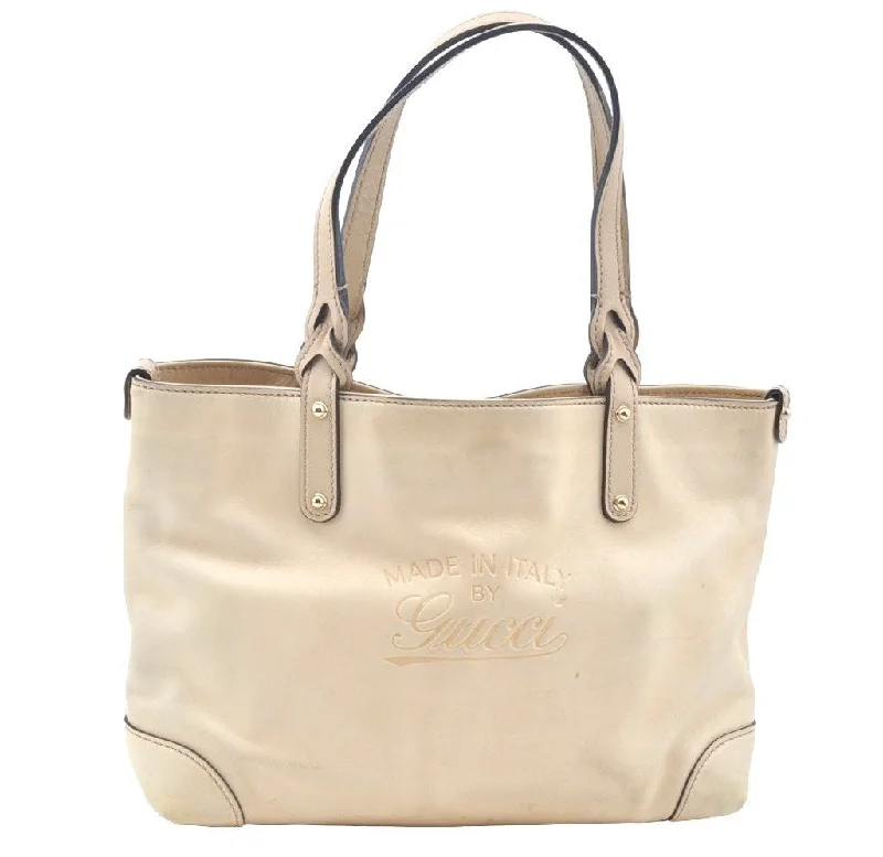 Women Gucci bags with interlocking G hardware for a classic lookAuthentic GUCCI Craft Logo Shoulder Tote Bag Purse Leather 269878 Beige K4507