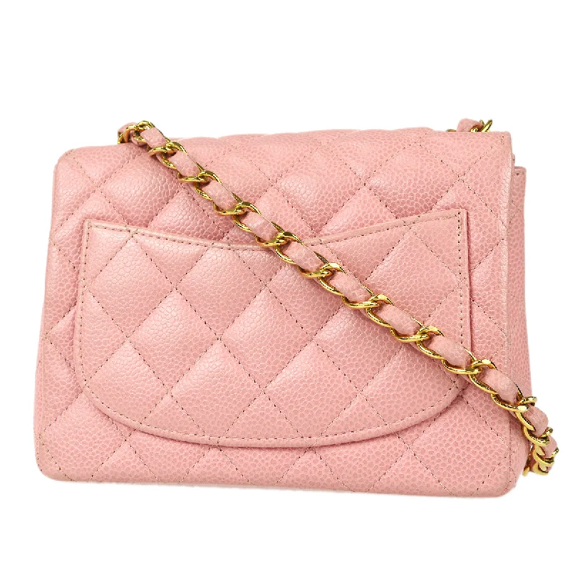 Chanel Designer Handbag with Unique DesignCHANEL Classic Flap Mini Square Chain Shoulder Bag Pink Caviar 78549